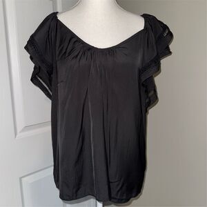 Philosophy Republic Women's V-Neck Black Flowy Flutter Sleeve‎ Blouse Top Size M